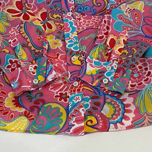 Talbots Plus Floral Button Down Shirt Womens Size X (14W-16W) Cotton Long Sleeve - Picture 4 of 6